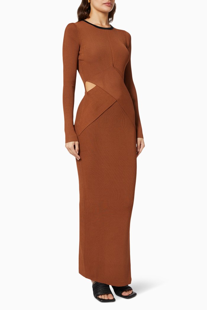 Josephine Draped Dress in Rib Knit, Brown