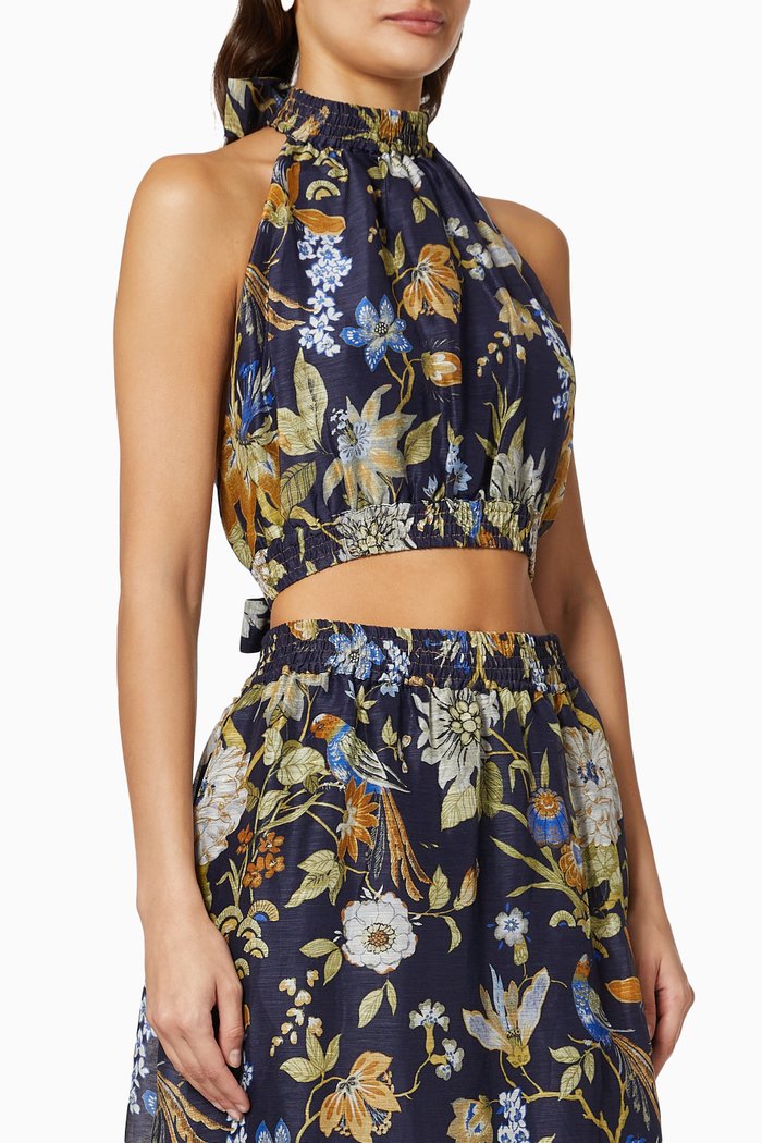 Lilian Halter Top in Linen & Silk, Multicolour