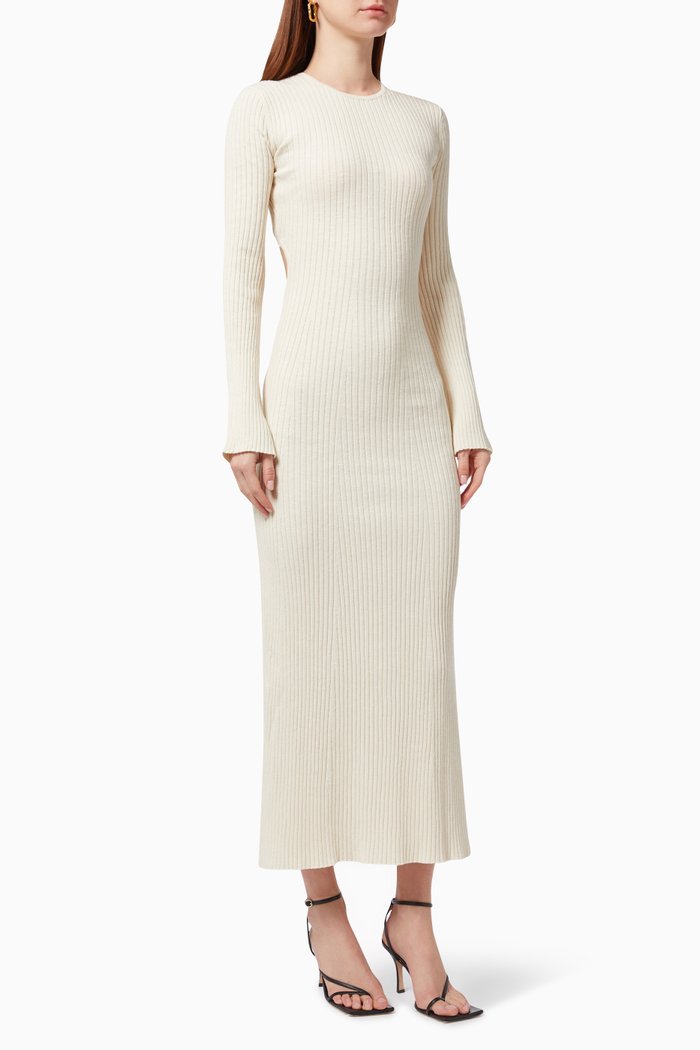 

Enes Open Back Dress in Rib Knit, Neutral