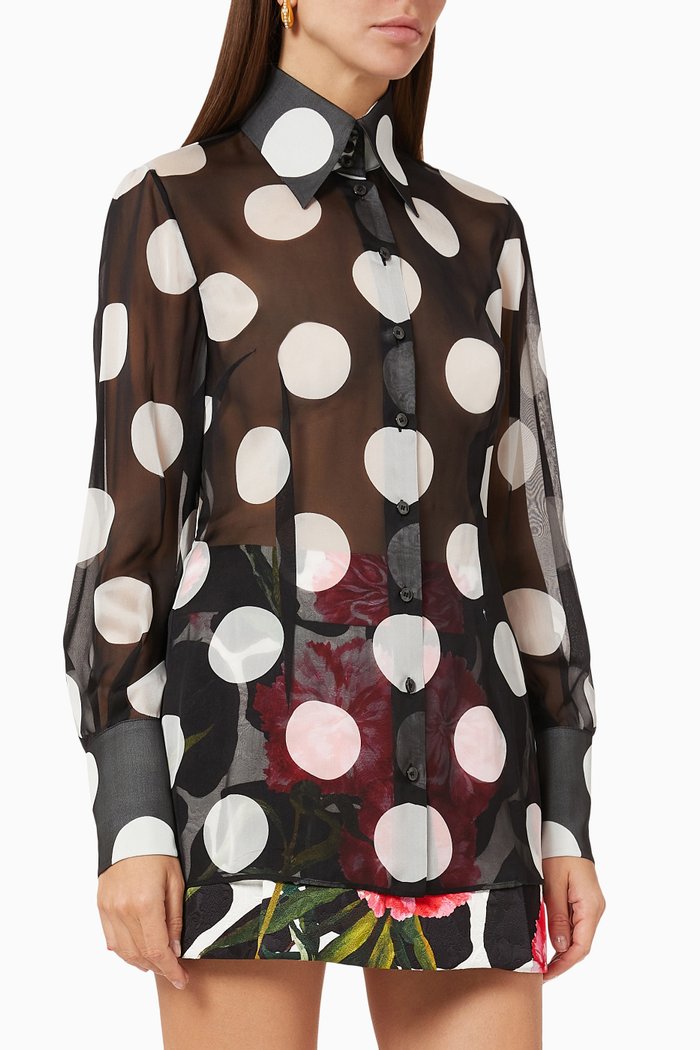 

Polka Dot Shirt in Silk Chiffon, Black