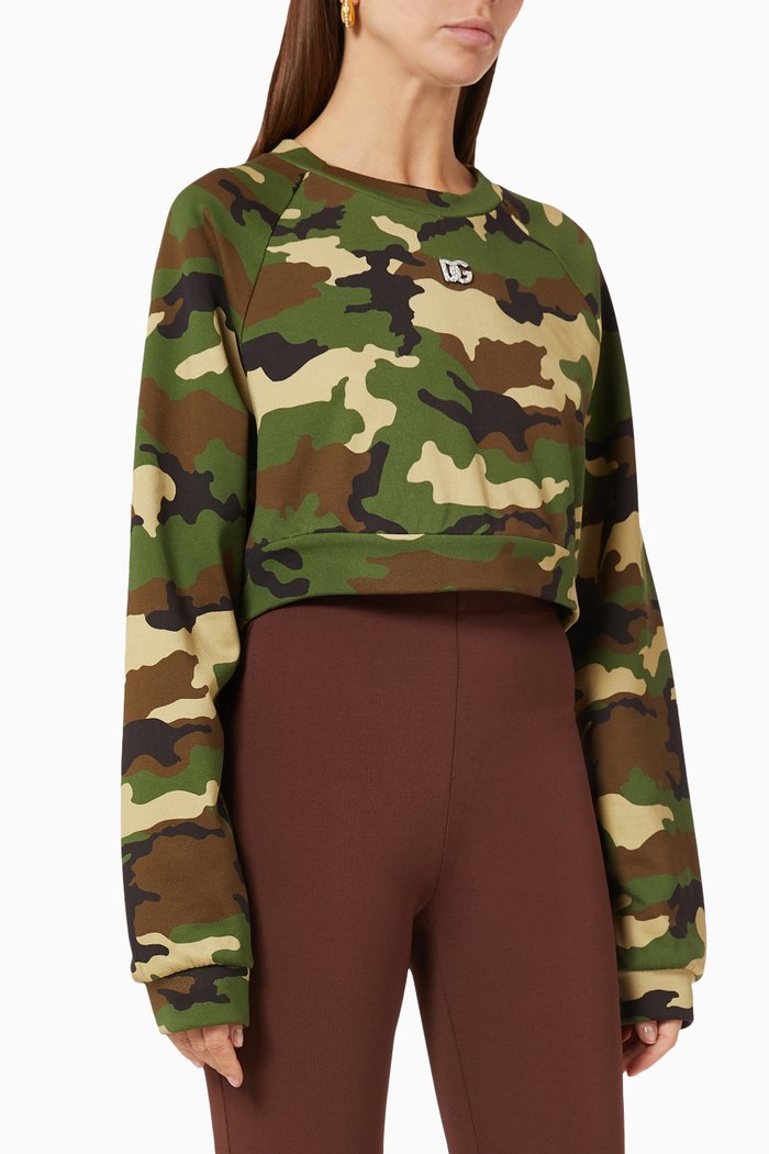 

Camouflage Crop Sweatshirt in Cotton Jersey, Green