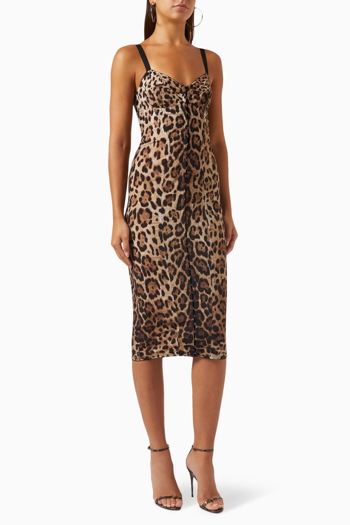

Marquisette Leopard Printed Midi Dress, Brown