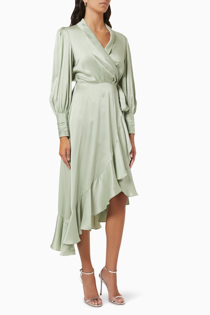

Wrap Midi Dress in Silk, Green
