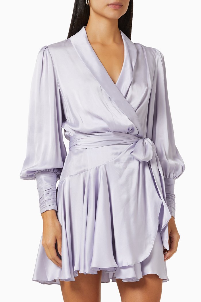 

Wrap Mini Dress in Silk, Purple