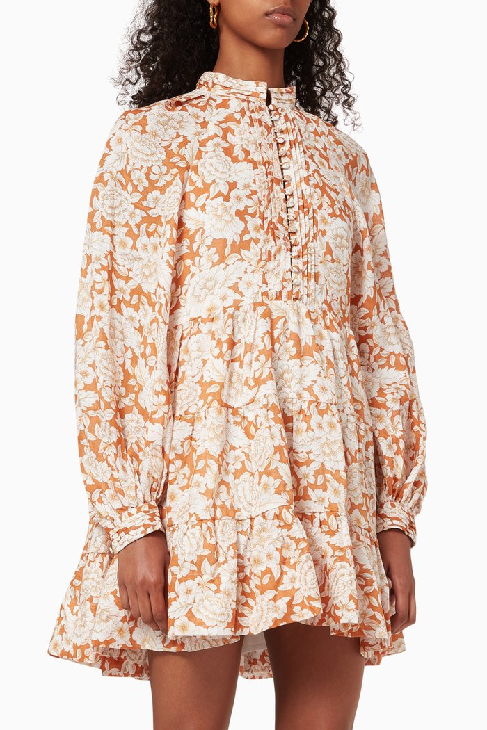 

Balloon Sleeve Mini Dress in Linen, Orange