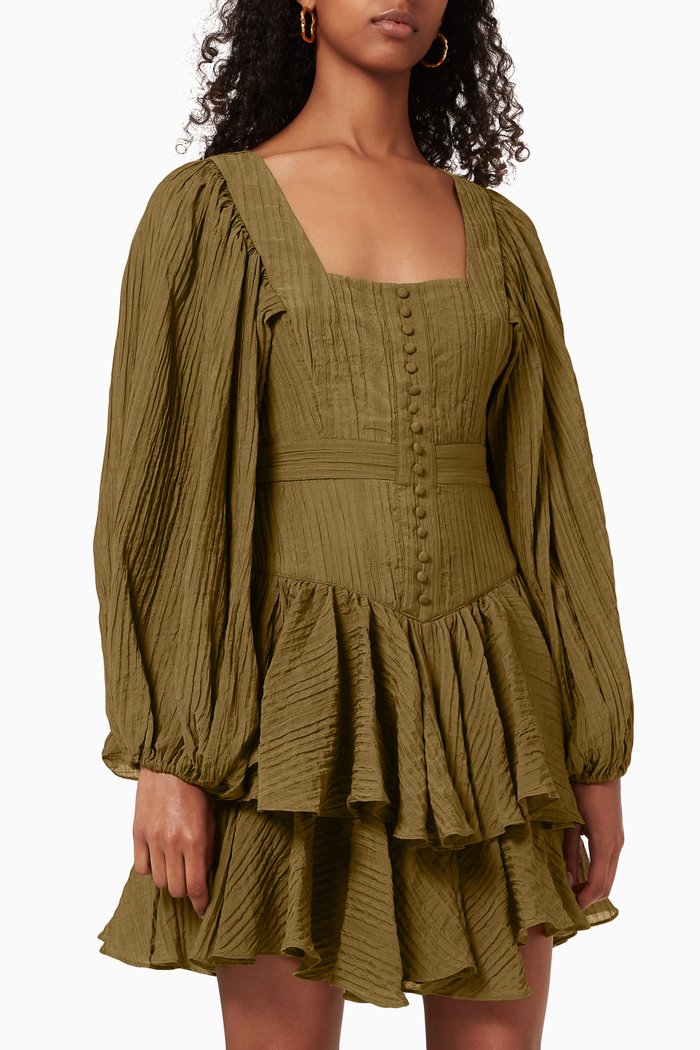 

Mila Square Neck Mini Dress in Linen, Brown