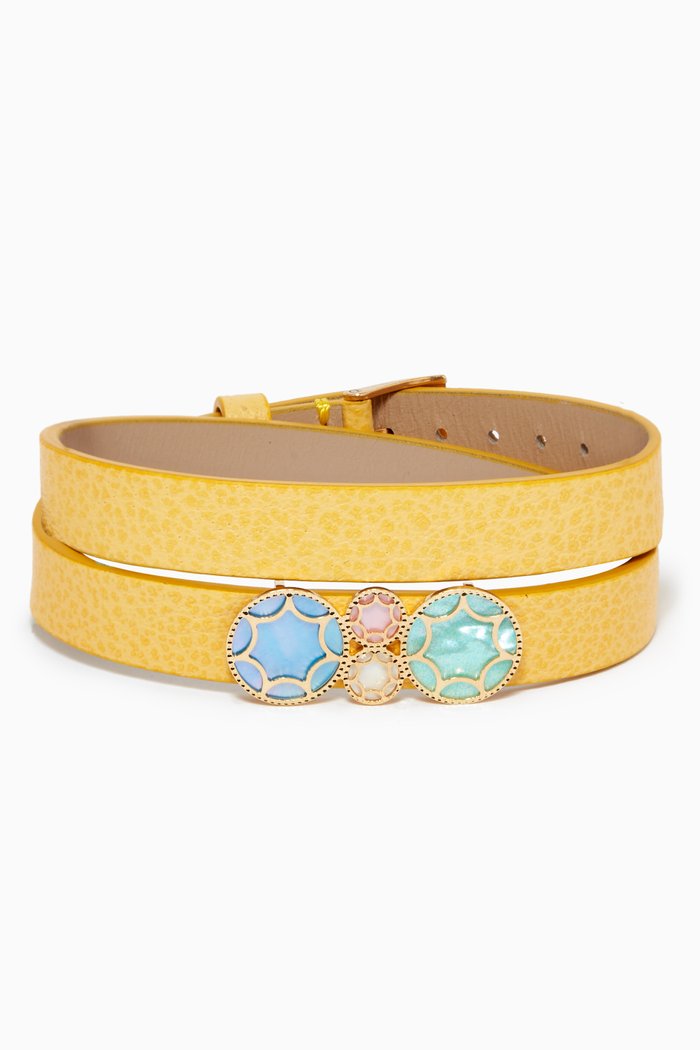 

Amelia Roma Mother of Pearl Double Bracelet in Leather & 18kt Yellow Gold