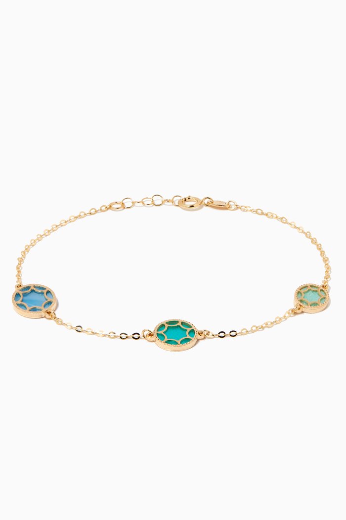 Amelia Roma Mother of Pearl Three Motif Bracelet in 18kt Yellow Gold