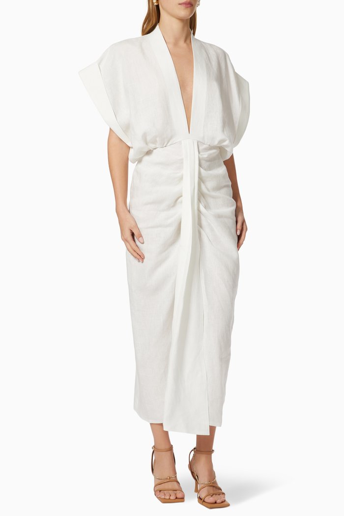 

Audelia Midi Dress in Linen, White