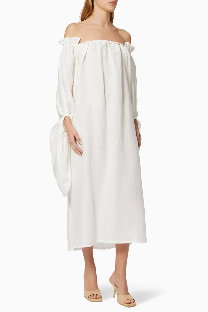

Kendra Midi Dress in Linen, White