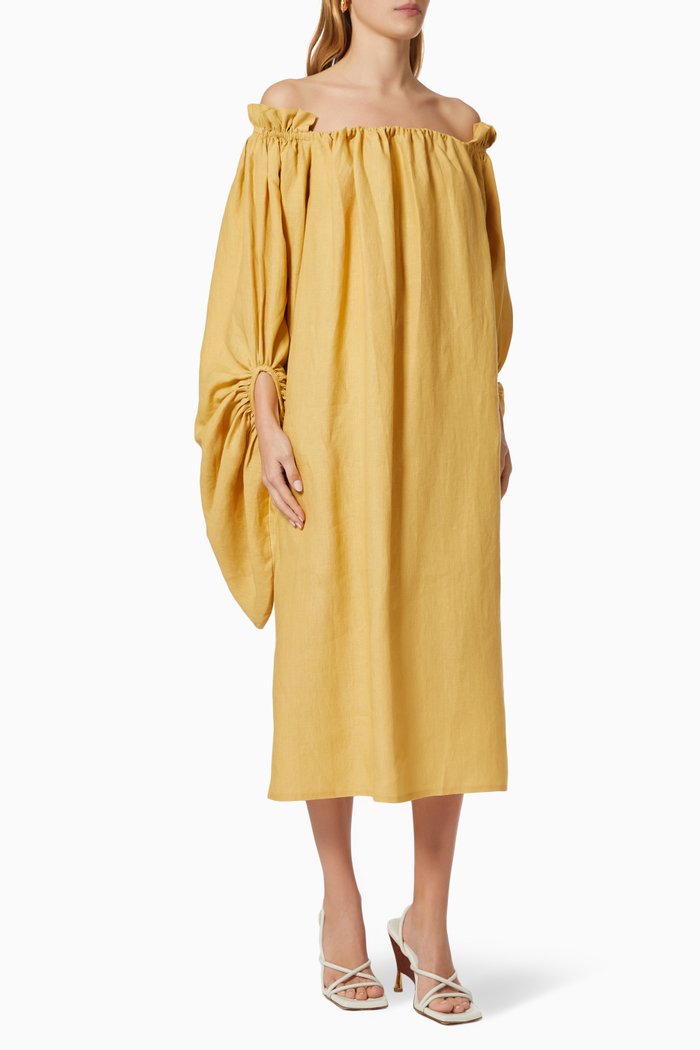 

Kendra Midi Dress in Linen, Yellow
