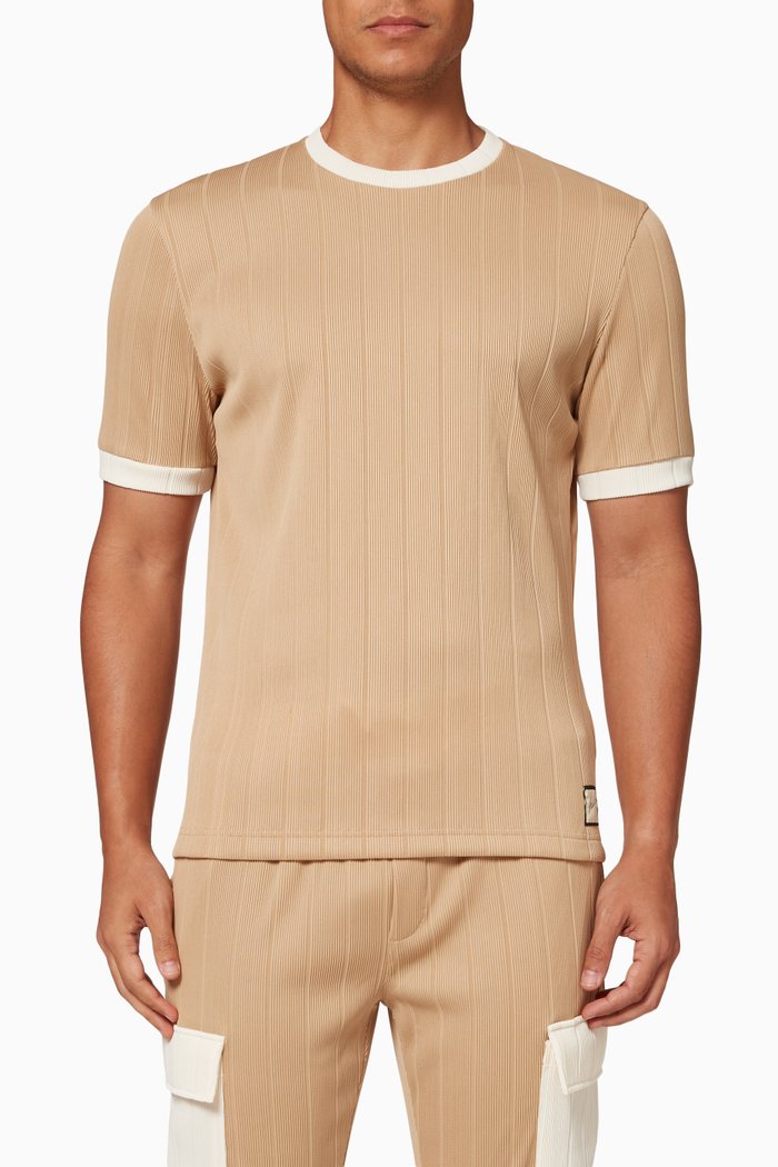 Tait Contrast T-shirt in Rib-knit Jersey, Neutral