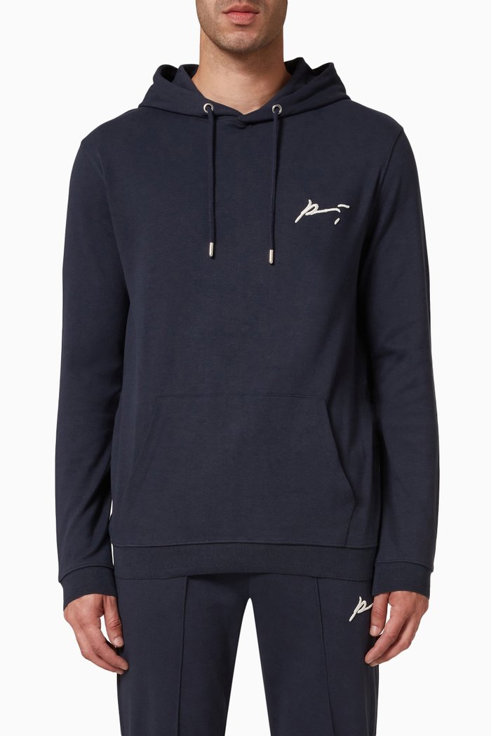 

Signature Core Embroidered Hoodie in Interlock Jersey, Blue