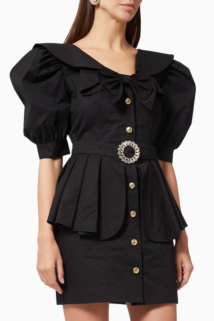 

Peplum Mini Dress in Cotton, Black