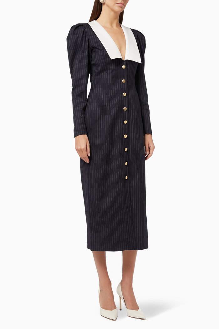 

Pinstripe Maxi Dress in Wool, Blue