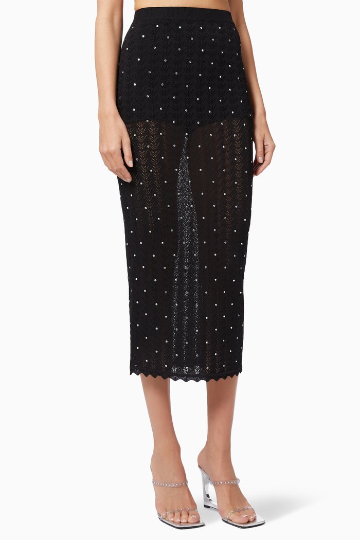 

Hotfix Midi Skirt in Lace Knit, Black