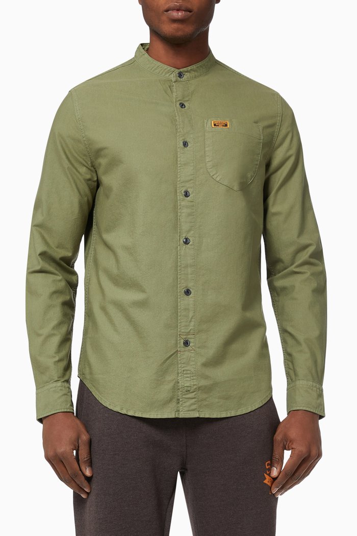 

Henley Workwear Shirt in Cotton Poplin, Brown