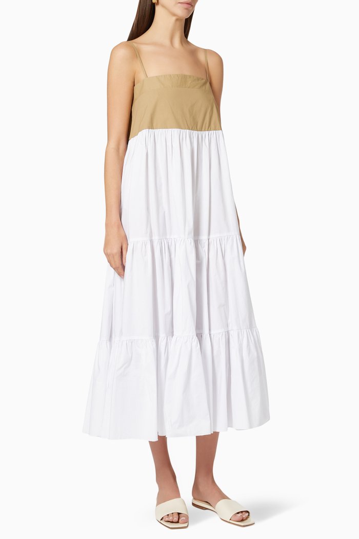 

Violet Tiered Dress in Cotton Poplin, White