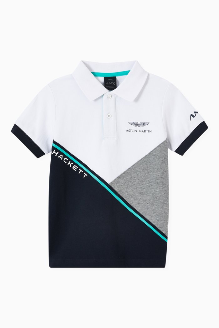 

Diagonal Logo Panel Polo in Cotton, White