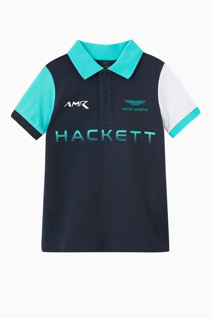 Contrast Tape Polo Shirt in Cotton, Blue