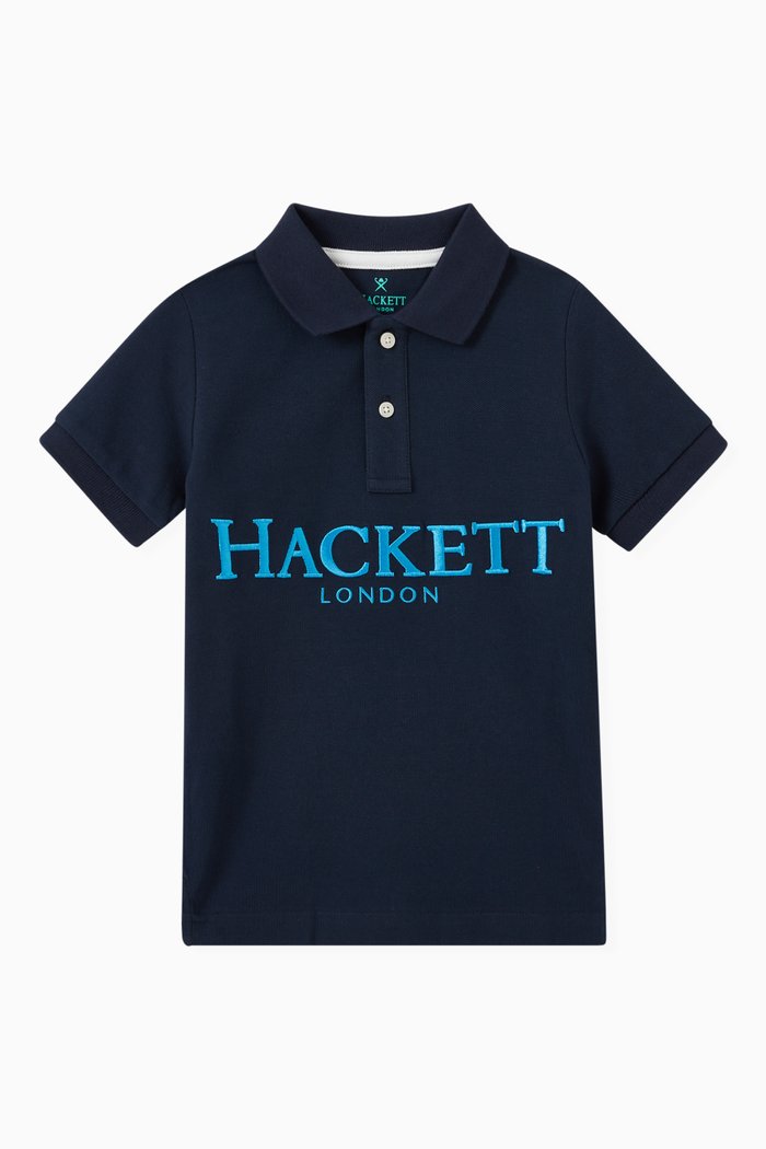 

Contrast Print Polo in Cotton, Blue