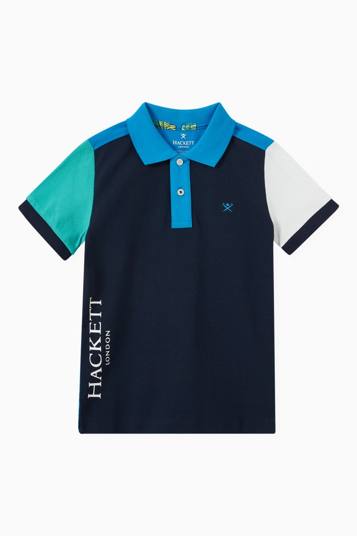 

Contrast Panel Polo in Cotton, Blue