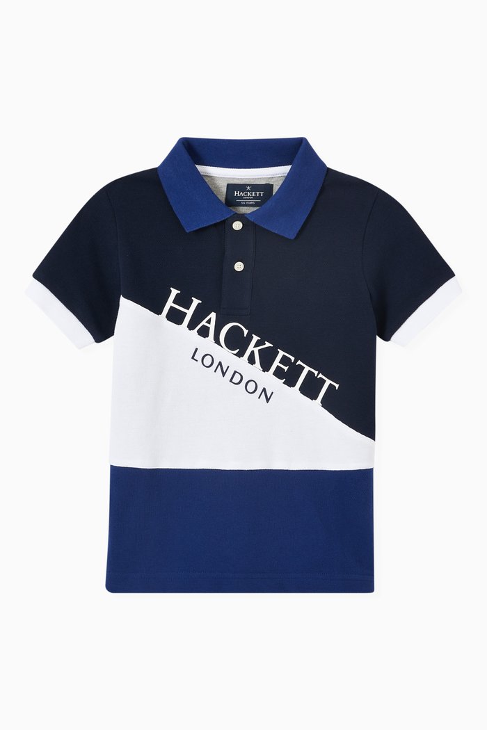 

Colour-Block Polo Shirt in Cotton, Blue