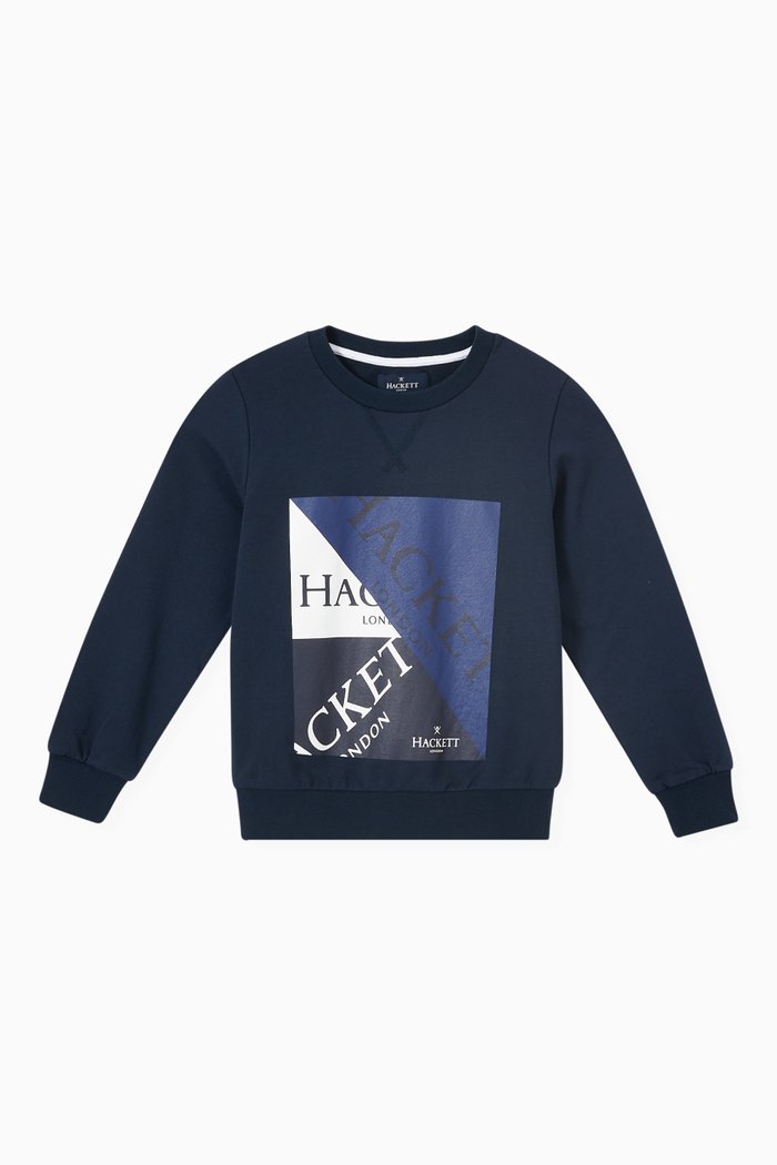 

Logo Print Crew Neck Sweater in Cotton, Blue