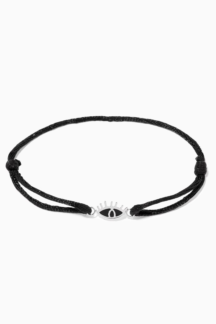 

Eye Enamel Bracelet in 18kt White Gold & Fabric, Black