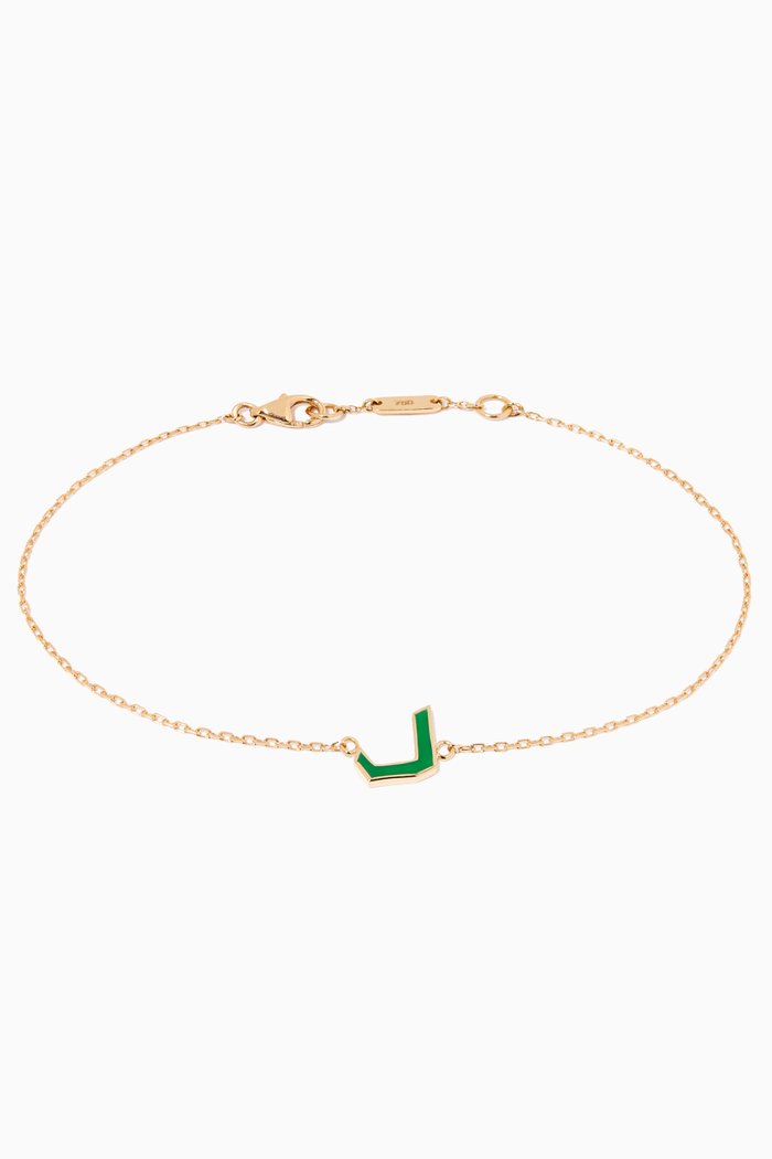 Mina 'D' Enamel Letter Bracelet in 18kt Yellow Gold, Green