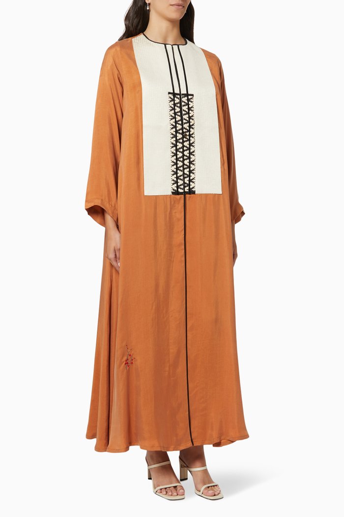

Embroidered Abaya in Cupro, Orange