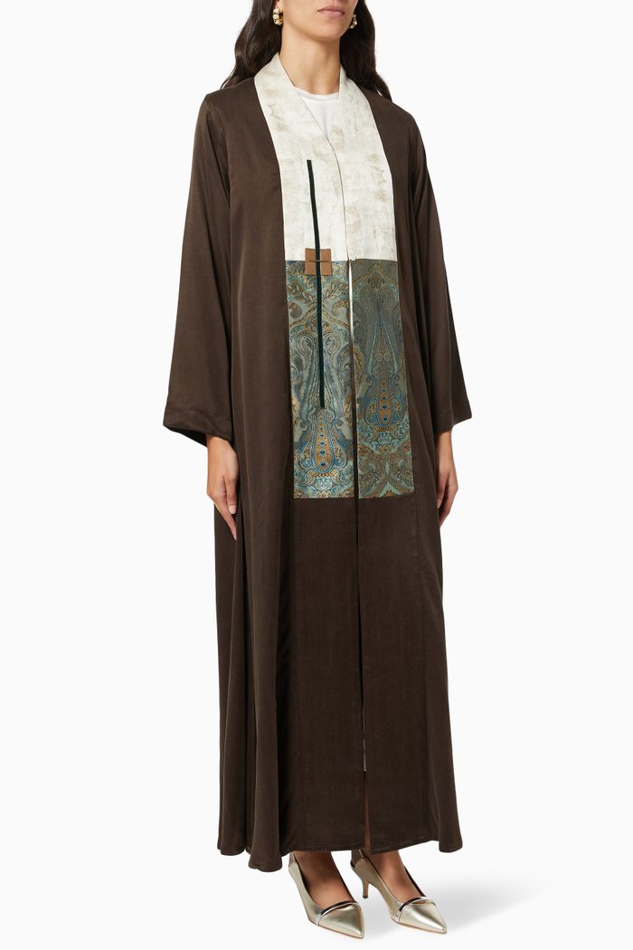 

Contrast Embroidered Kimono in Cupro, Brown