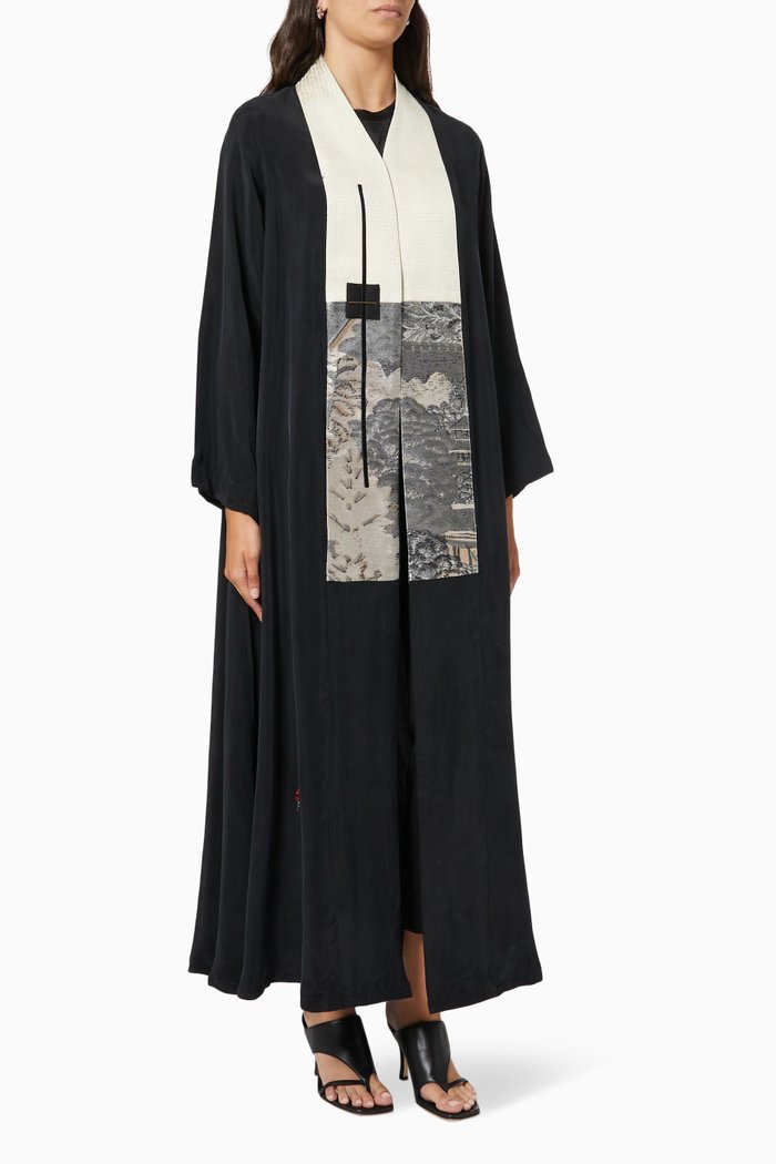 

Embroidered Kimono in Cupro, Black