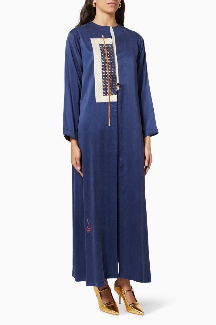 

Embroidered Abaya in Cupro, Blue