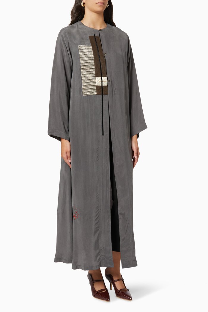 

Gold Button Abaya in Cupro, Grey