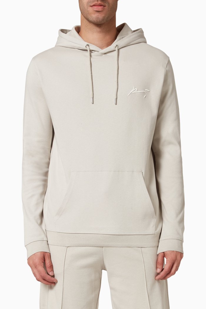 

Signature Core Embroidered Hoodie in Interlock Jersey, Grey