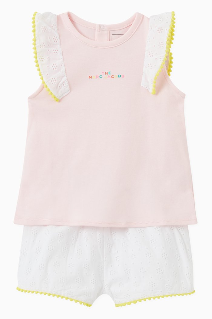 

Broderie-Anglaise T-Shirt & Shorts Set in Cotton, Multicolour