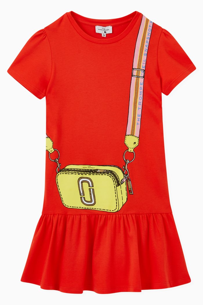 Snapshot Bag Print Dress in Cotton, Red