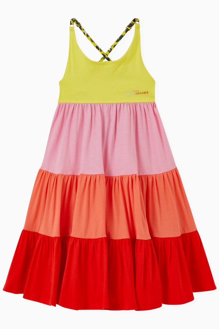 Spaghetti Strap Ruffled Dress in Cotton, Multicolour