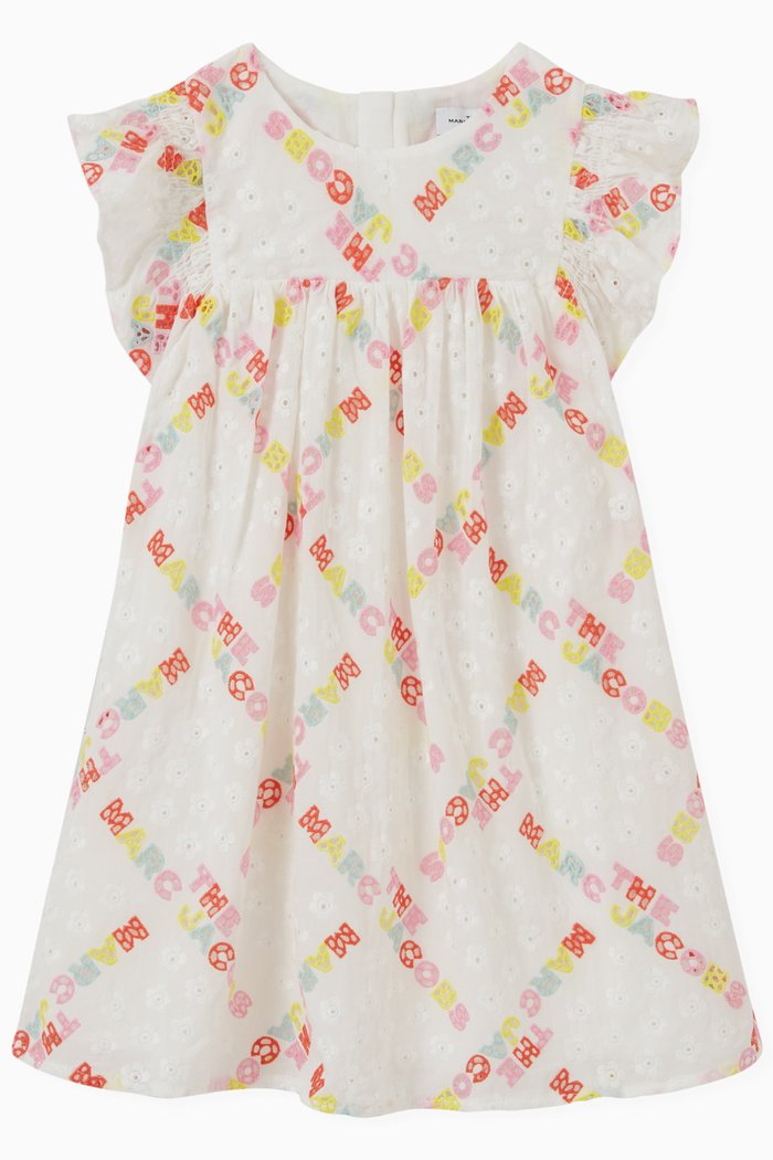 

Embroidered All-Over Diagonal Logo Dress in Cotton Blend, White