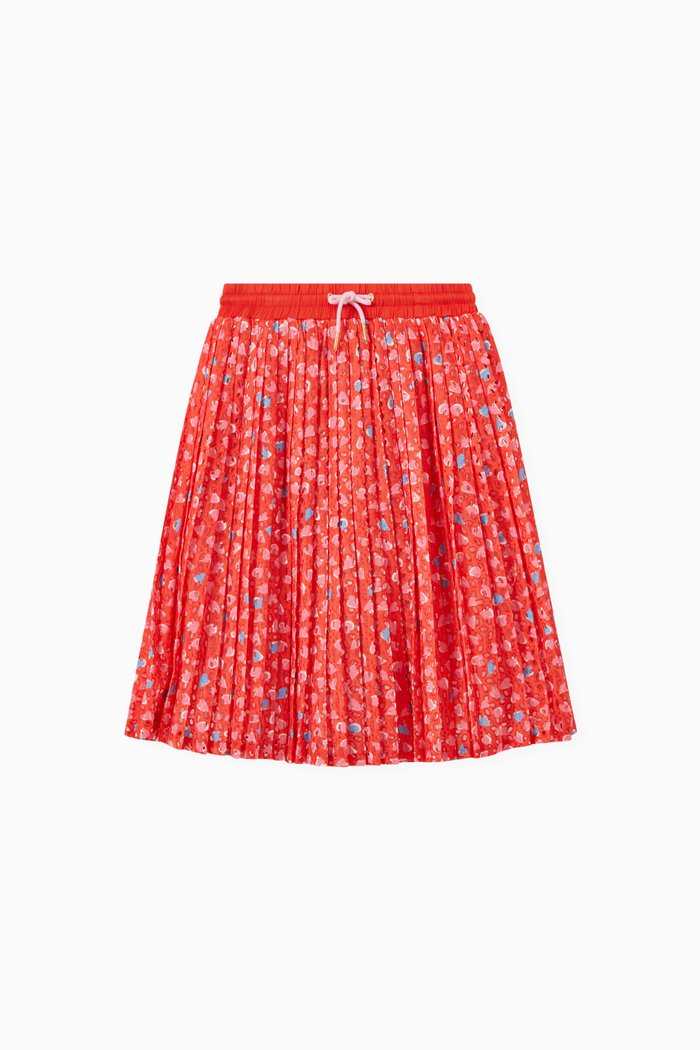 

All-Over Print Pleated Skirt in Cotton, Red