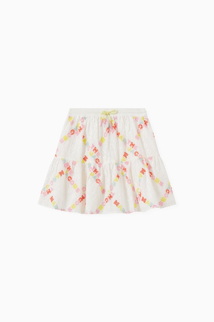 

Embroidered All-Over Logo Skirt in Cotton Blend, White