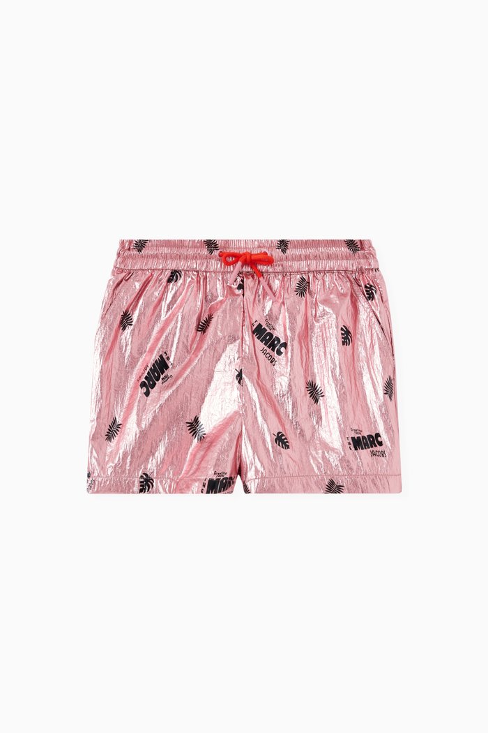 

All-Over Logo Print Metallic Shorts, Pink