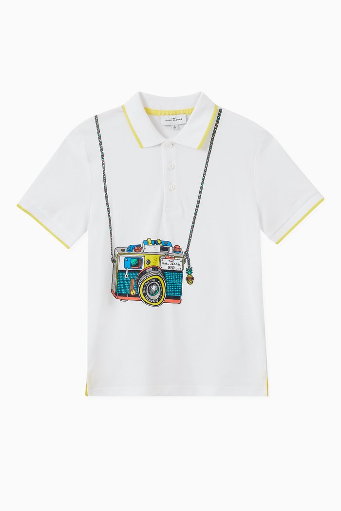 

Camera Print Polo Shirt in Cotton, White
