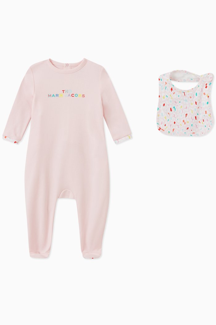 

Logo Print Pyjamas & Bib Set in Cotton, Pink
