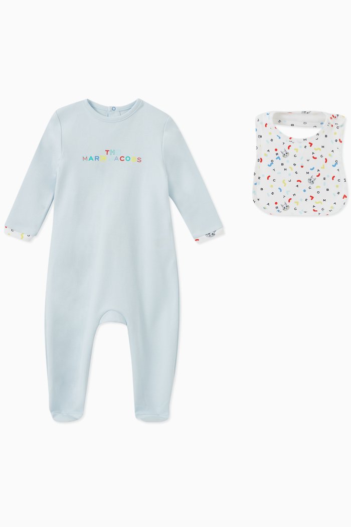 

Logo Print Pyjamas & Bib Set in Cotton, Blue