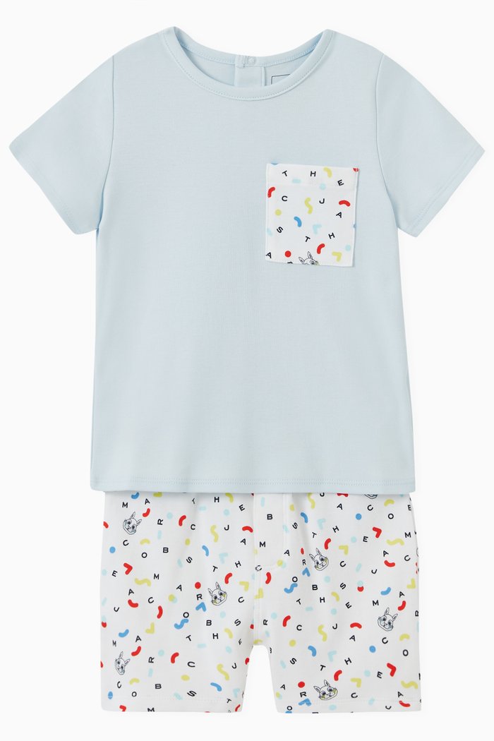 

Graphic Print T-Shirt & Shorts Set in Cotton, Multicolour