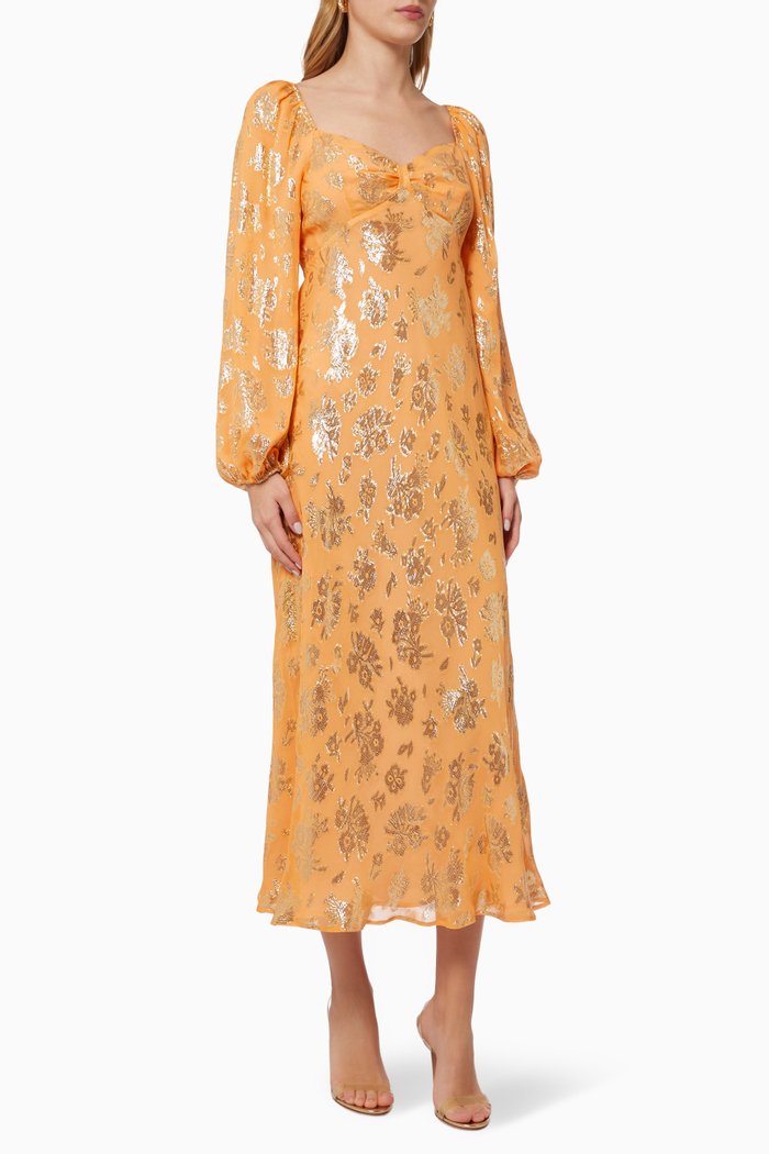 

Gio Midi Dress in Metallic Silk, Orange