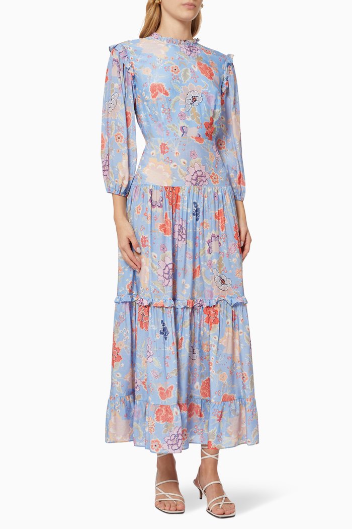 

Monet Maxi Dress in Cotton & Silk, Blue