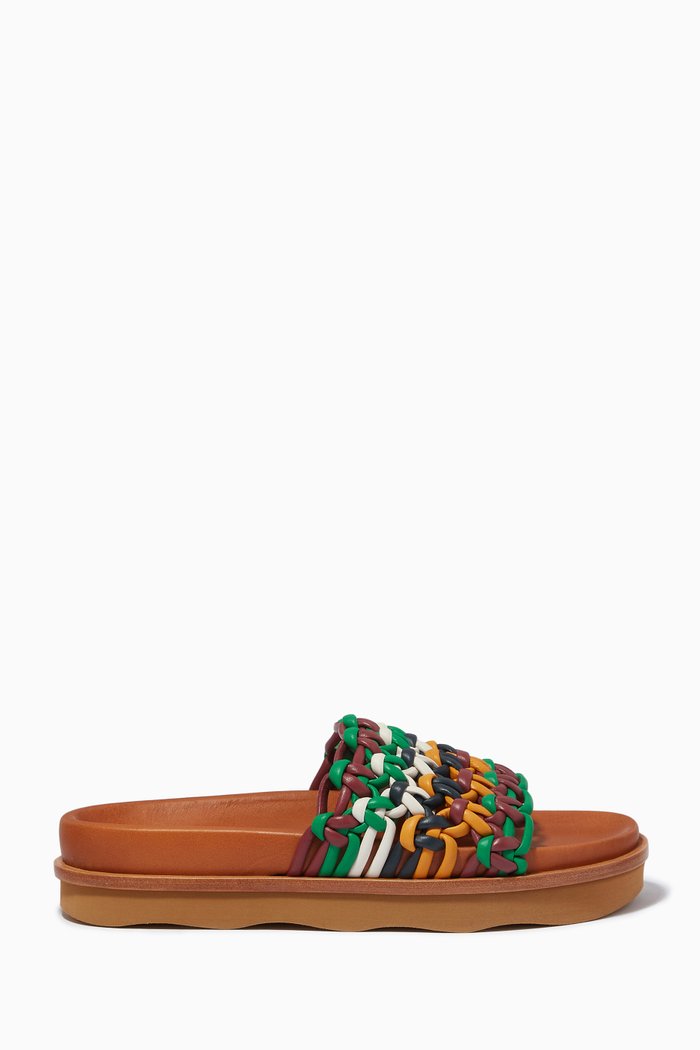

Braided Flatform Slides in Leather, Multicolour